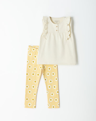 Conjunto pantalon largo amarillo estampado