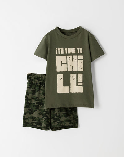 Pijama camiseta + bermuda verde camuflada