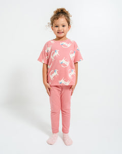 Set camiseta + pantalón + antifaz de unicornio rosado estampado