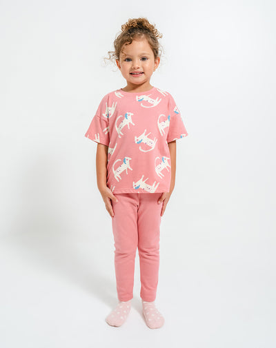 Set camiseta + pantalón + antifaz de unicornio rosado estampado