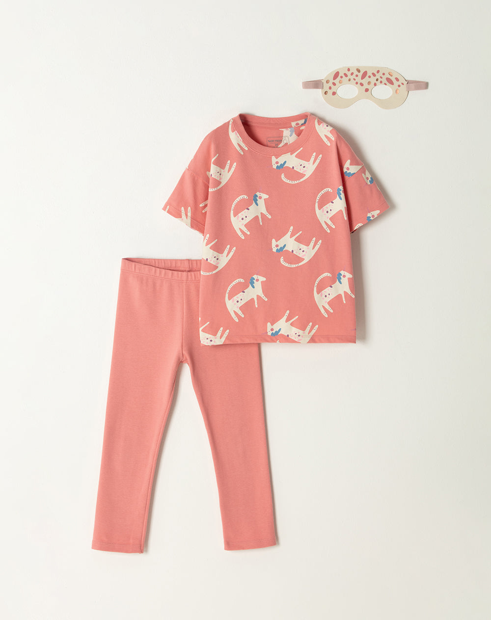 Set camiseta + pantalón + antifaz de unicornio rosado estampado