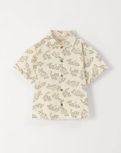 Camisa manga corta beige estampada