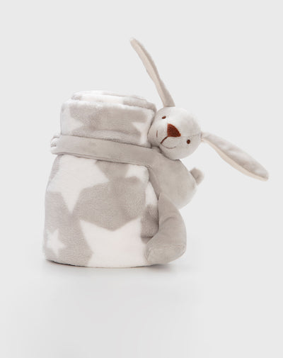 Cobija con peluche gris estampado