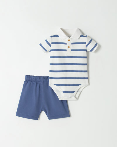 Conjunto body  + bermuda azul