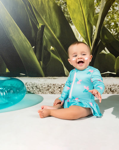 Vestido de baño azul estampado