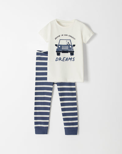 Pijama fitted fit manga corta azul con rayas